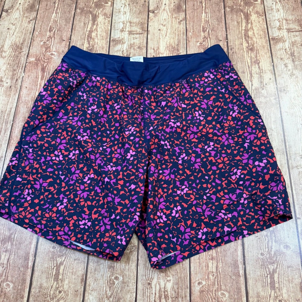 Lands End Board Shorts Womens size 12 Blue Floral Pockets Stretch